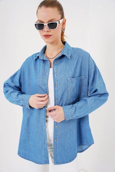 Oversize Kot Gömlek 20280 - Mavi resmi